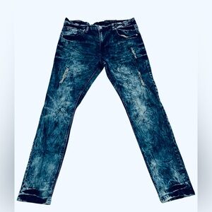 Indigo People Skinny Stretch Distressed Acid Wash Jeans 34 X 31 Denim Stretch